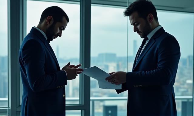 Two professionals discussing a supply chain contract in a modern office